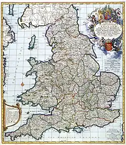 NEW MAP OF THE KINGDOME of ENGLAND, Representing the Princedome of WALES, and other PROVINCES, CITIES, MARKET TOWNS, with the ROADS from TOWN to TOWN (1685)