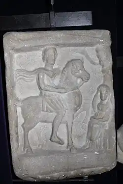 Horseman approaching seated female figure under a tree, Constanta Museum