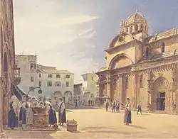 Jakob Alt, "Piazza Grande mit der Domkirche von Sebenico", 1841