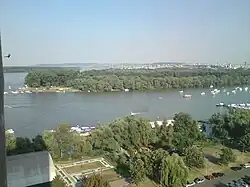 Birds view of Veliko ratno ostrvo (Lido to far left and Belgrade in background) from Zemun.