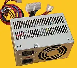 PS3 power supply, shorter than ATX, only, 300 W maximum (not to be confused with the PlayStation 3)[71]