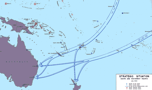 Strategic supply chain situation in South Pacific in July 1942