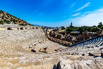 Theatre at Halicarnassus in Bodrum, with the Bodrum Castle in the background.