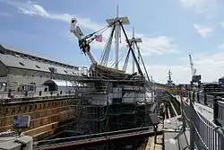 USS Constitution in dry dock for restoration work in 2016